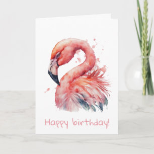 Rosa Wasserfarbe Flamingo Geburtstag Karte