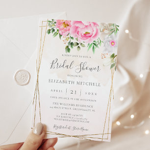 Rosa Wasserfarbe Floral Geometrische Brautparty Einladung