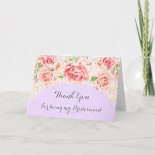 Rosa Wasserfarbe Floral Lila Dankeschön Brautjungf Dankeskarte