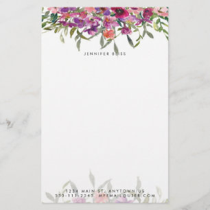 Rosa Wasserfarbe floral personalisiert Briefpapier