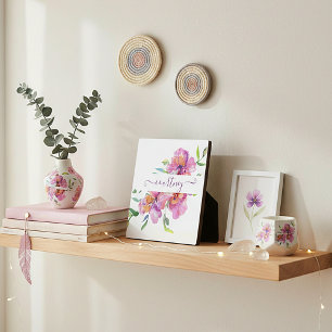 Rosa Wasserfarbe floral personalisiert Fotoplatte