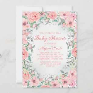 Rosa Wasserfarbe Florale Rosen Perlen Baby Shower