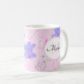 Rosa Wasserfarbe Florale Schmetterlinge Monogramm Kaffeetasse (VorderseiteRechts)