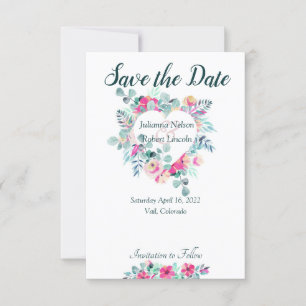 Rosa Wasserfarbe florales Herz Save-the-Date-Einla Einladung