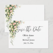 Rosa Wasserfarbe-Floralschrift Save The Date (Vorne/Hinten)