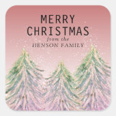 Rosa Wasserfarbe Frohe Weihnachtsbaum Kunst Quadratischer Aufkleber (Vorderseite)
