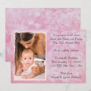 Rosa Wasserfarbe Geburtsankündigung Einladung