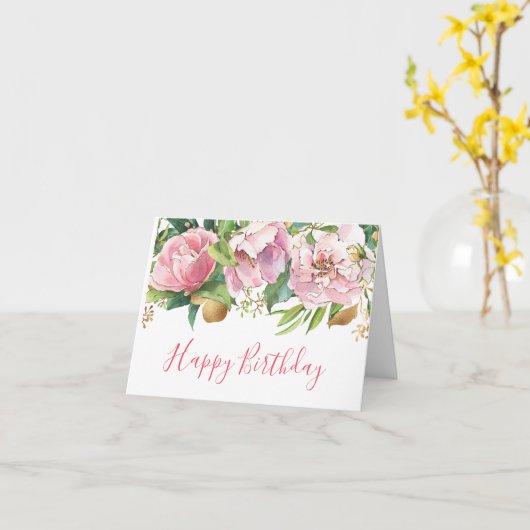 Rosa Wasserfarbe Geburtskarte Karte (Gelbe Blume)