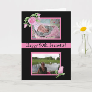 Rosa Wasserfarbe Geburtstag Jetzt und dann Fotos Karte