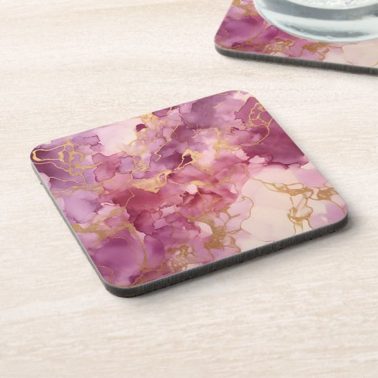 Rosa Wasserfarbe Getränkeuntersetzer (Linke Seite)