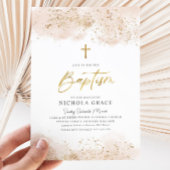 Rosa Wasserfarbe Gold Cross Gir Christening Taufe Einladung