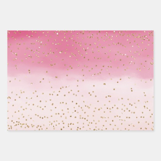 Rosa Wasserfarbe Gold Glitz Sparkasse Geschenkpapier Set (Vorderseite)
