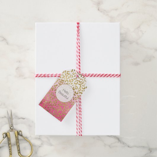 Rosa Wasserfarbe Gold Leopard Geschenkanhänger (Mit Garn)