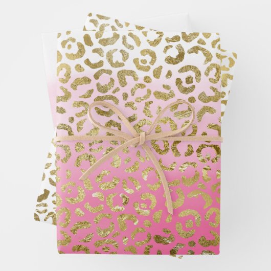 Rosa Wasserfarbe Gold Leopard Geschenkpapier Set (Beispiel)