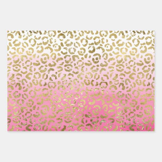 Rosa Wasserfarbe Gold Leopard Geschenkpapier Set (Vorderseite)