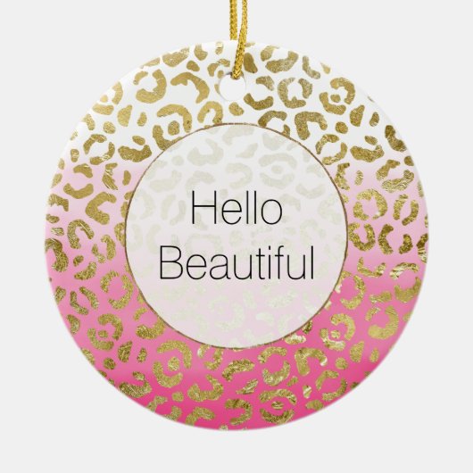 Rosa Wasserfarbe Gold Leopard Keramik Ornament (Vorne)