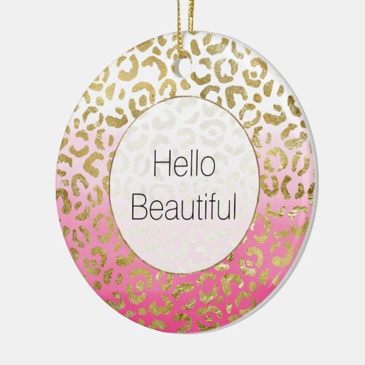 Rosa Wasserfarbe Gold Leopard Keramik Ornament (Links)