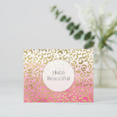 Rosa Wasserfarbe Gold Leopard Postkarte (Stehend Vorderseite)