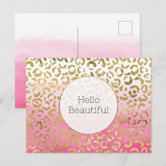 Rosa Wasserfarbe Gold Leopard Postkarte (Vorne/Hinten)