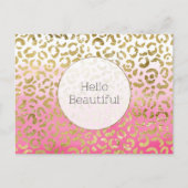 Rosa Wasserfarbe Gold Leopard Postkarte (Vorderseite)