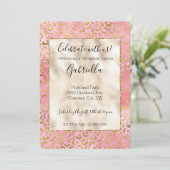Rosa Wasserfarbe Gold Leopard Print Einladung (Stehend Vorderseite)