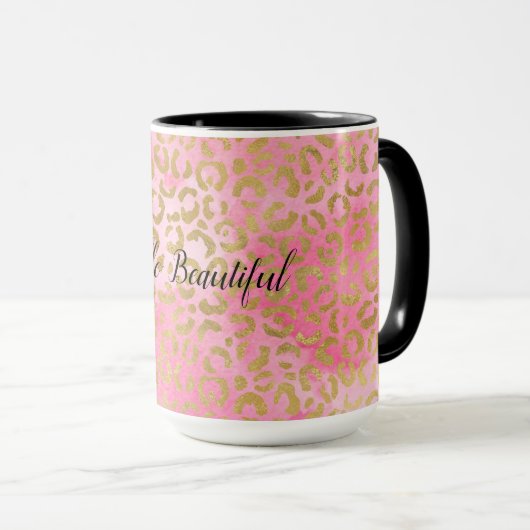 Rosa Wasserfarbe Gold Leopard Print Tasse (VorderseiteRechts)