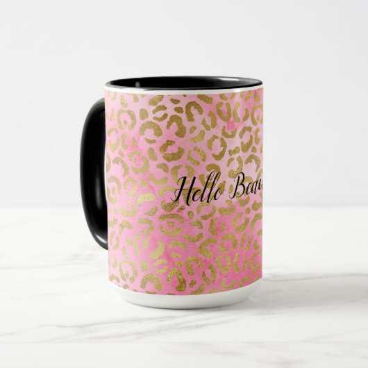 Rosa Wasserfarbe Gold Leopard Print Tasse (Vorderseite Links)
