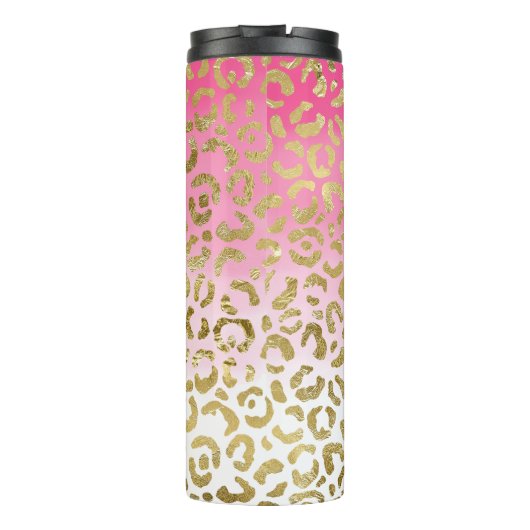 Rosa Wasserfarbe Gold Leopard Thermosbecher (Rückseite)