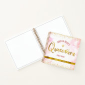 Rosa Wasserfarbe Gold Quinceñera Gästebuch Notizblock (Innenseite)