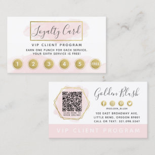 Rosa Wasserfarbe Gold Treue Stempel QR-Code Stempe Visitenkarte