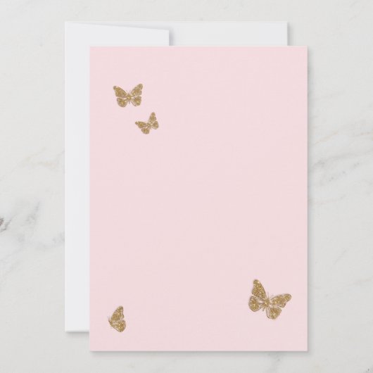 Rosa Wasserfarbe Goldener Schmetterling Quinceaner Einladung (Rückseite)