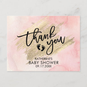 Rosa Wasserfarbe Goldpinselstrich Baby Shower Postkarte