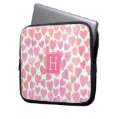 Rosa Wasserfarbe Herz Mit Monogramm Laptopschutzhülle (Vorderseite Links)
