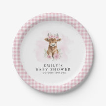 Rosa Wasserfarbe Highland-Kuh-Mädchen-Baby-Party