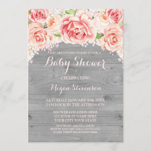 Rosa Wasserfarbe Holz Baby Shower Einladung