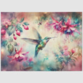 Rosa Wasserfarbe Hummingbird Decoupage mit Blumenm Seidenpapier (Vorderseite)