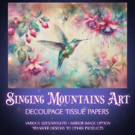 Rosa Wasserfarbe Hummingbird Decoupage mit Blumenm Seidenpapier