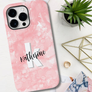 Rosa Wasserfarbe Initialen Monogramm Case-Mate iPhone 14 Pro Max Hülle