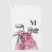Rosa Wasserfarbe Initialen Monogramm Golfhandtuch (Vorderseite)