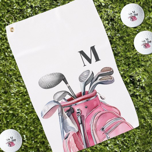 Rosa Wasserfarbe Initialen Monogramm Golfhandtuch