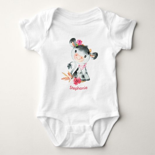 Rosa Wasserfarbe Kleine Kuh Baby Strampler (Vorderseite)