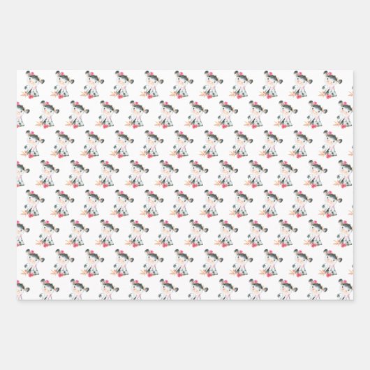 Rosa Wasserfarbe Kleine Kuh Geschenkpapier Set (Vorderseite 3)