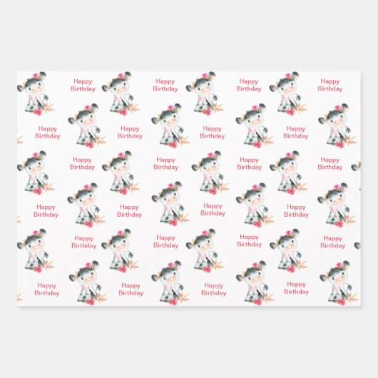 Rosa Wasserfarbe Kleine Kuh Geschenkpapier Set (Vorderseite 2)