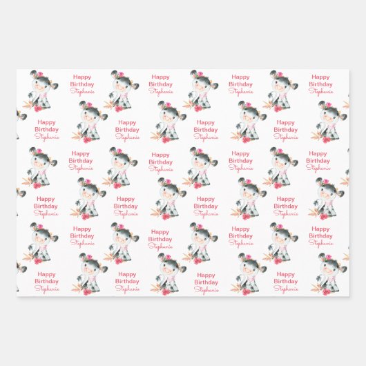 Rosa Wasserfarbe Kleine Kuh Geschenkpapier Set (Vorderseite)