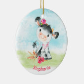 Rosa Wasserfarbe Kleine Kuh Keramik Ornament (Rechts)