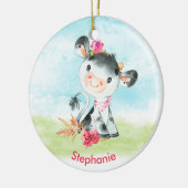 Rosa Wasserfarbe Kleine Kuh Keramik Ornament (Links)