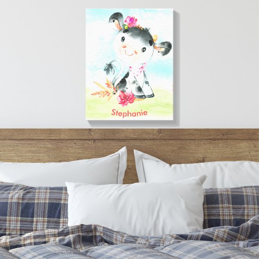 Rosa Wasserfarbe Kleine Kuh Leinwanddruck (Insitu (Schlafzimmer))