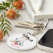 Rosa Wasserfarbe Kleine Kuh Schlüsselanhänger (Vorderseite rechts)