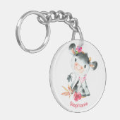 Rosa Wasserfarbe Kleine Kuh Schlüsselanhänger (Vorderseite links)