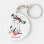 Rosa Wasserfarbe Kleine Kuh Schlüsselanhänger (Rückseite)